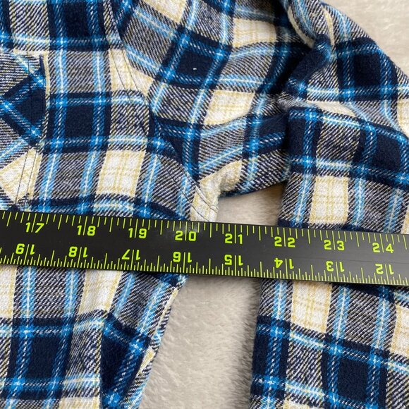 Steel and Jelly Mens Flannel Shirt Large Blue & White Plaid Button-Up Long Sleev - Picture 4 of 9